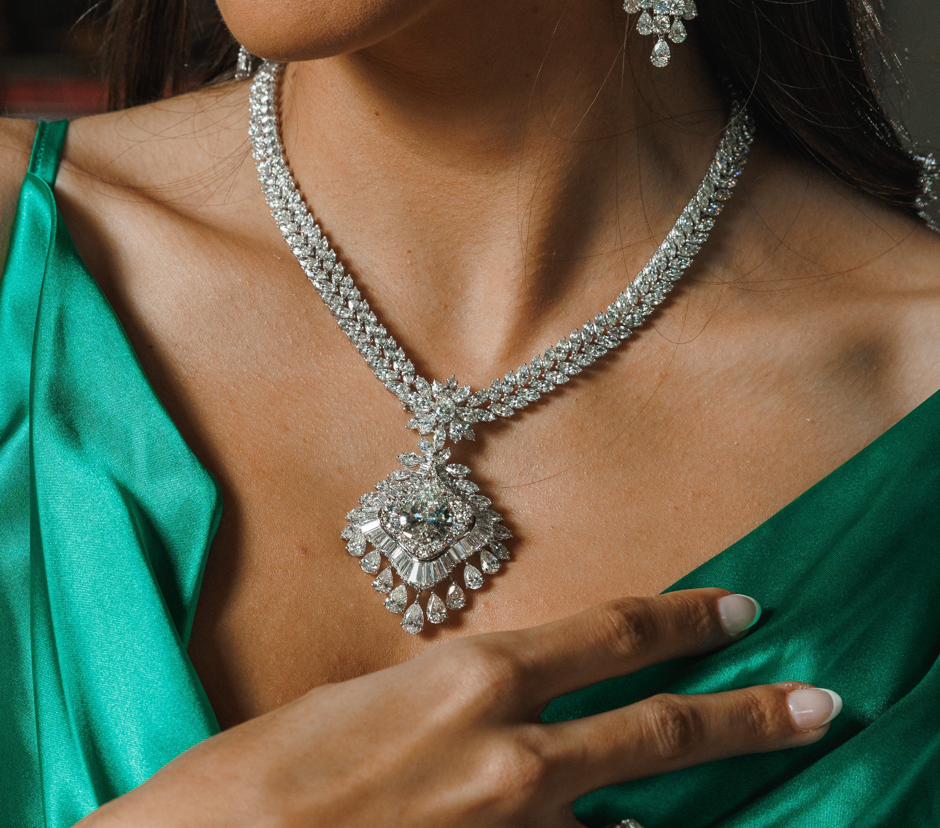 Pear Shaped Diamond Two-fer Necklace