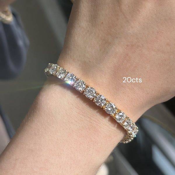 Diamond bracelet on a wrist with '20cts' text