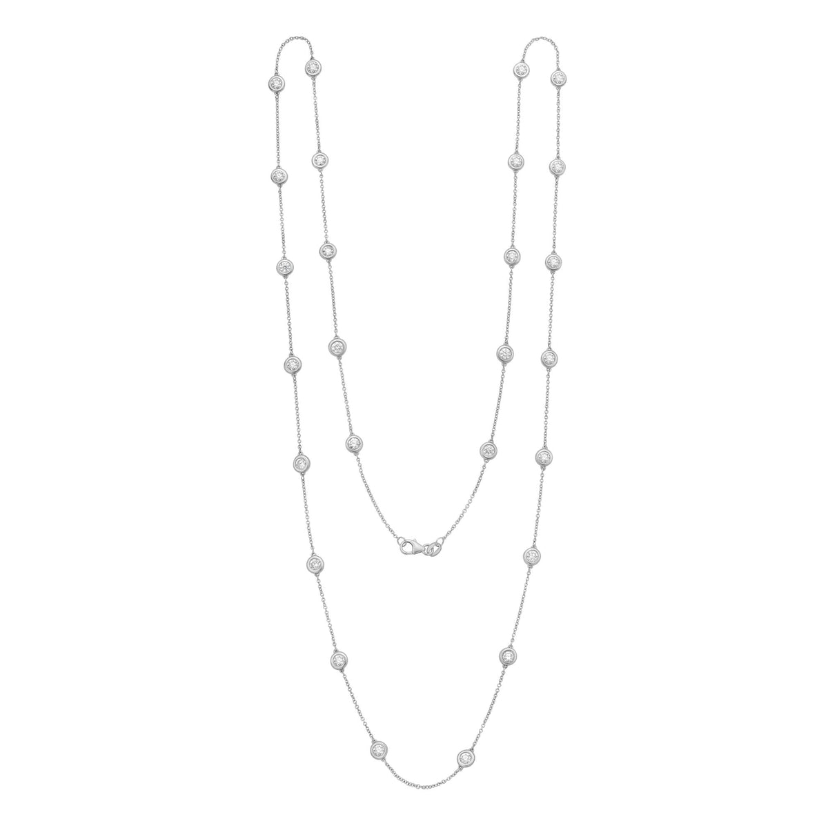 7ct Round Diamond Station Necklace, 14K Gold
