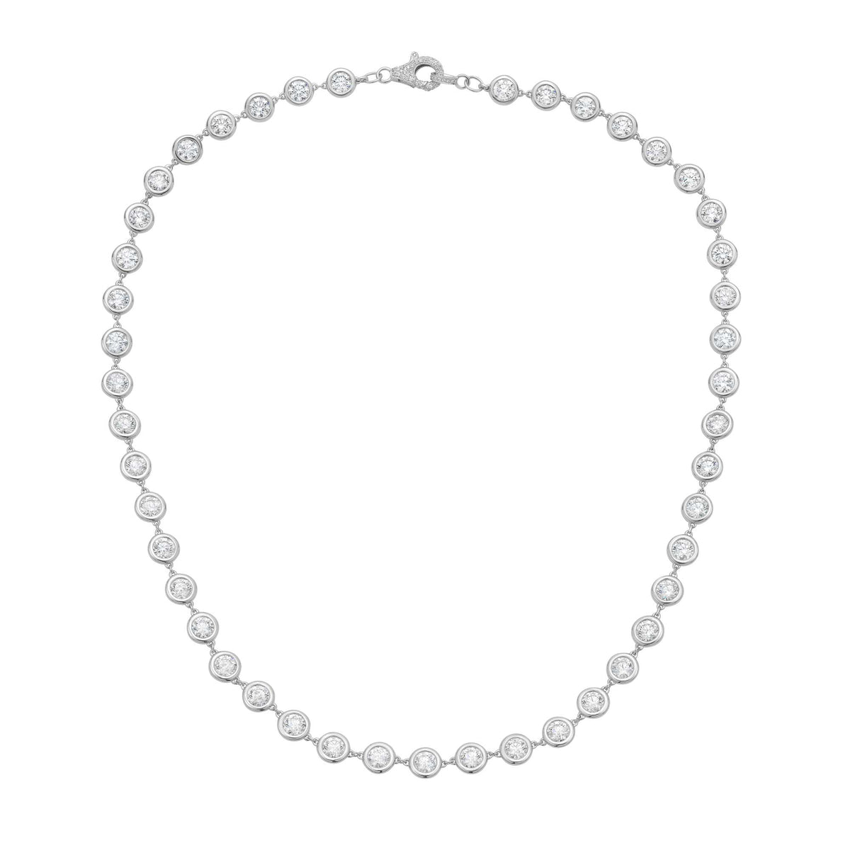15.50cts Round Diamond Bezel Station Necklace, 18K White Gold