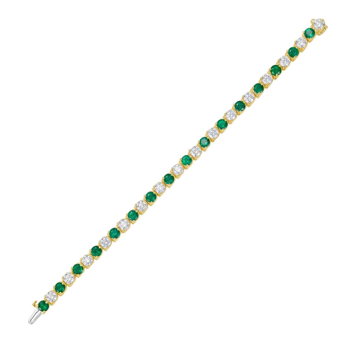 12cts Diamond and Emerald Alternating Tennis Bracelet, 3-Prong, 18K Yellow Gold