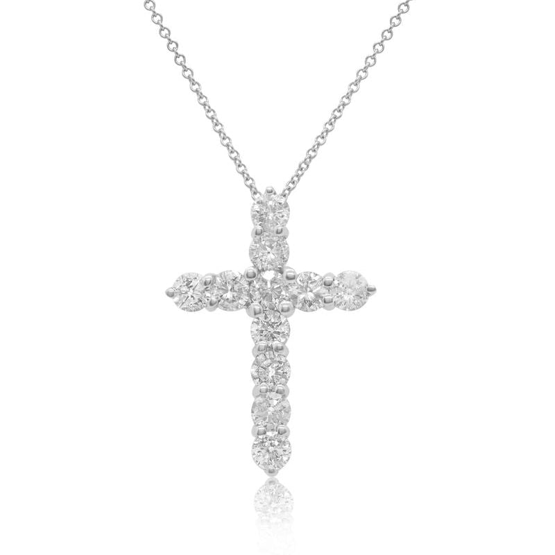 3.50cts Round Diamond Cross Pendant, 18K Gold