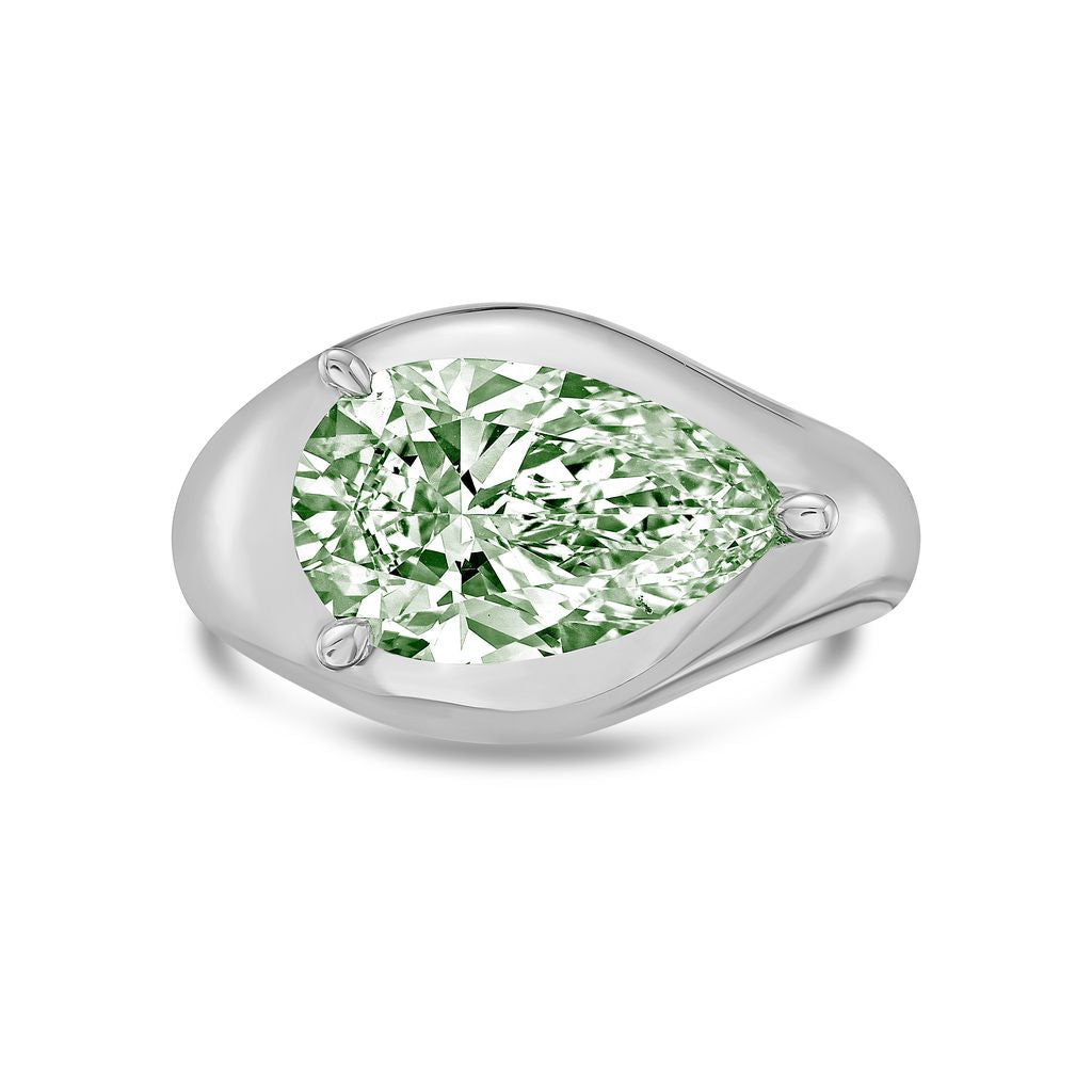 Lab-Grown Green East-West Pear Diamond Dome Ring, 14k Gold
