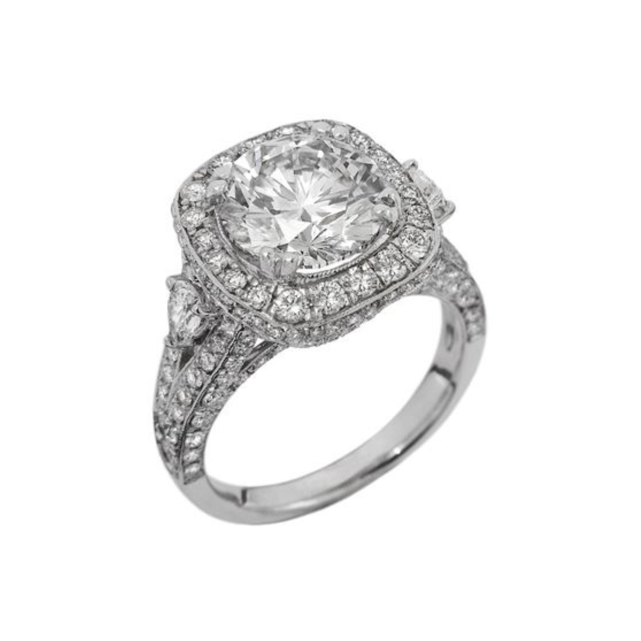 3.01ct round diamond halo ring with pear accents
