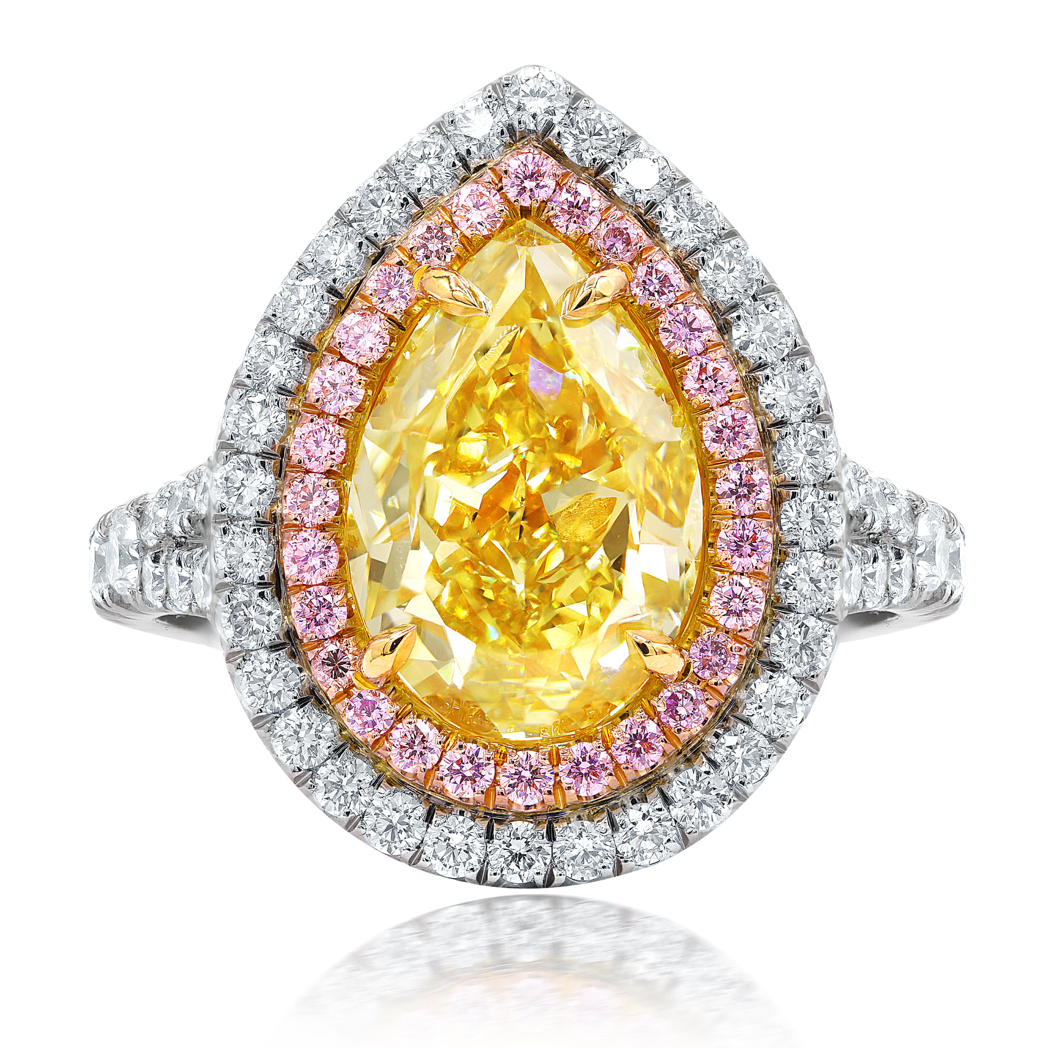 3.50ct Fancy Yellow Pear Shaped Double Halo Ring