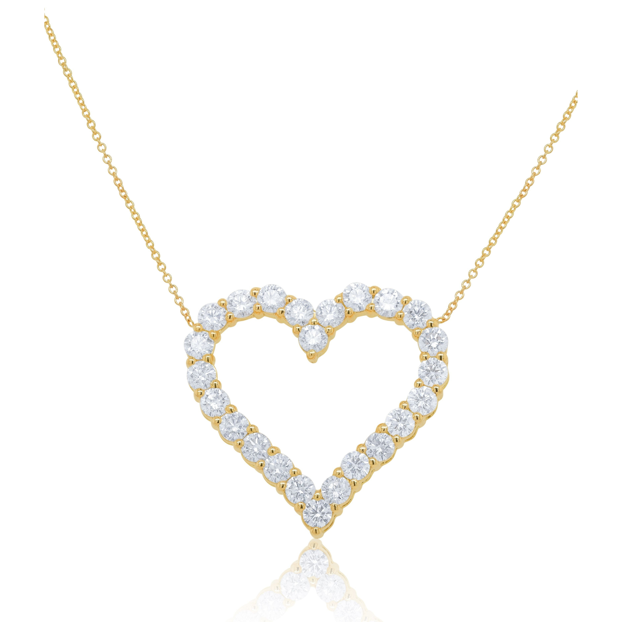 3.55ct open heart diamond pendant in 18K yellow gold, 16-inch necklace