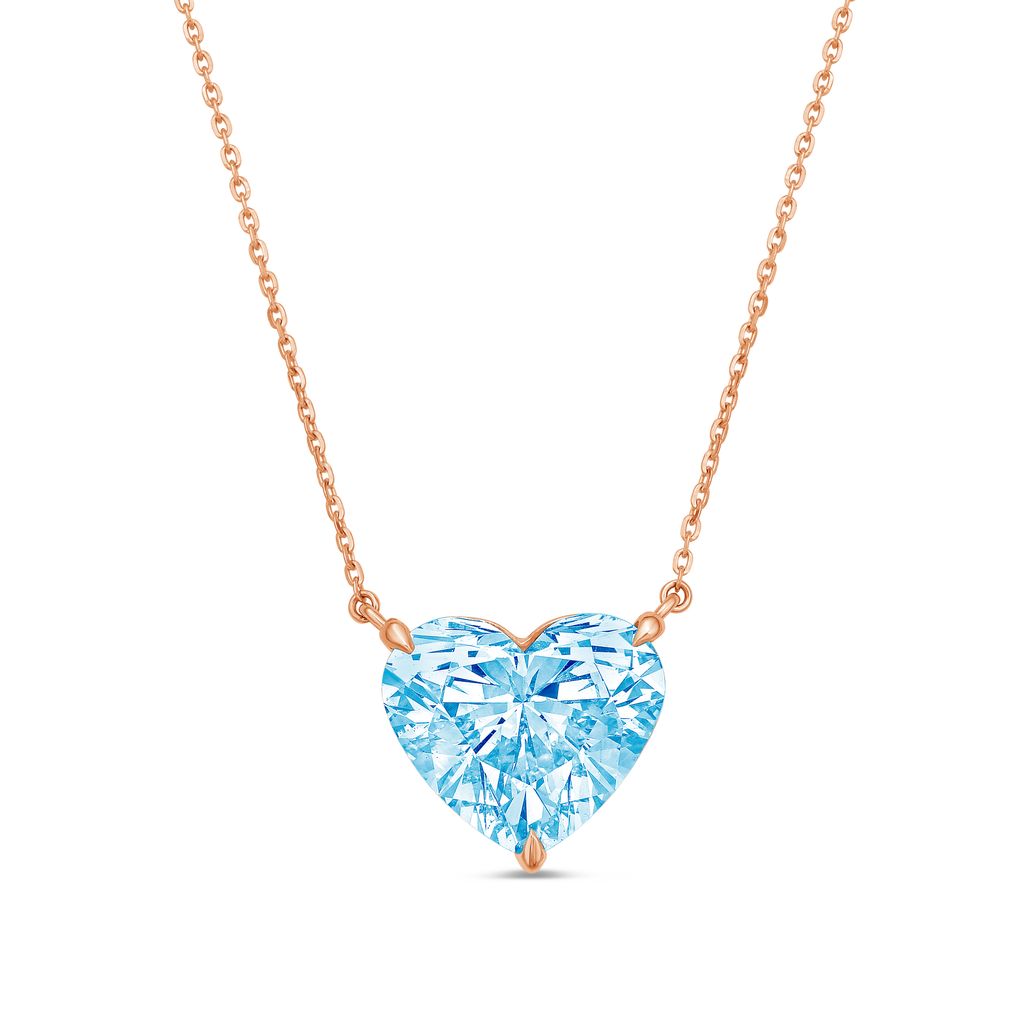 Lab-Grown Blue Heart Diamond Solitaire Pendant, 14k Gold