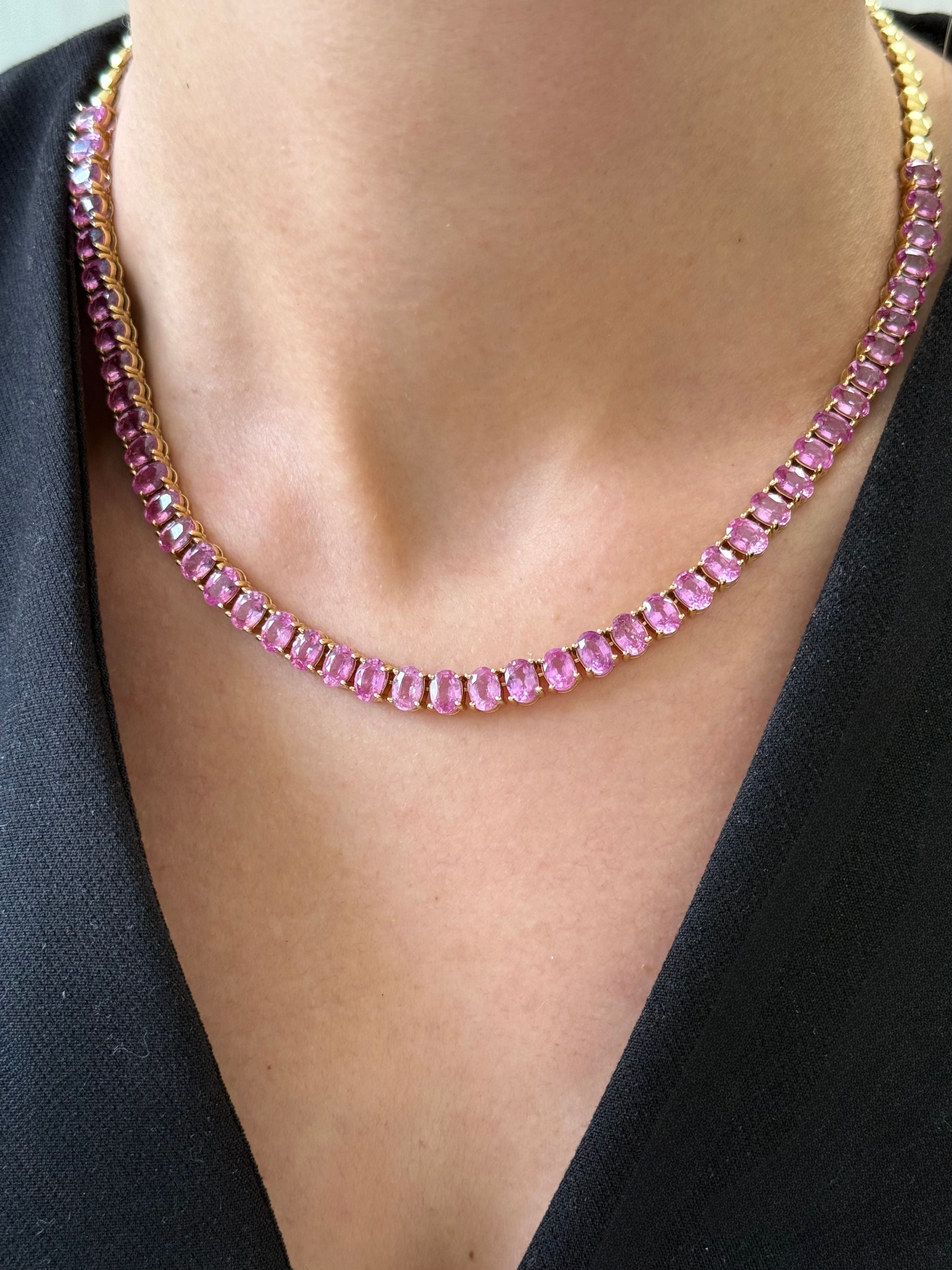 Oval Pink Sapphire Tennis Necklace