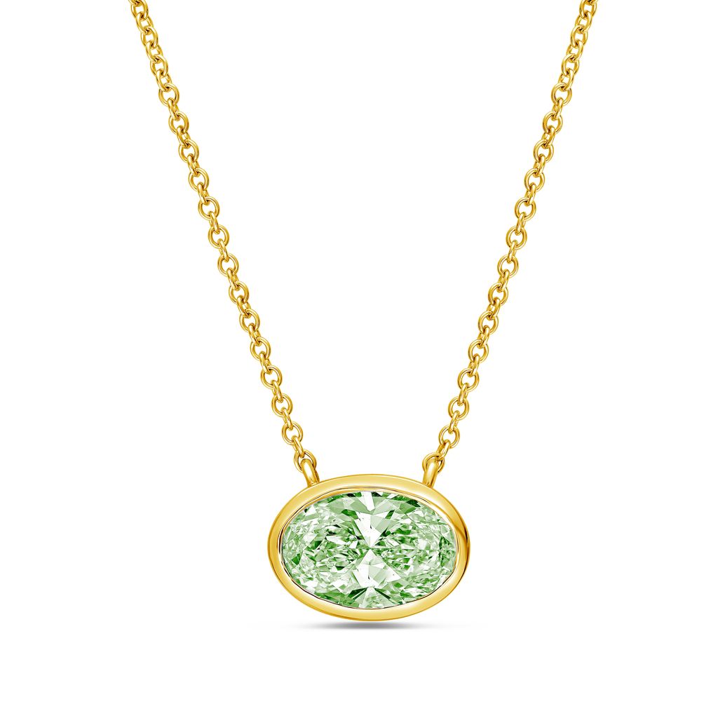 Lab-Grown Green East-West Oval Diamond Bezel Pendant, 14K Gold