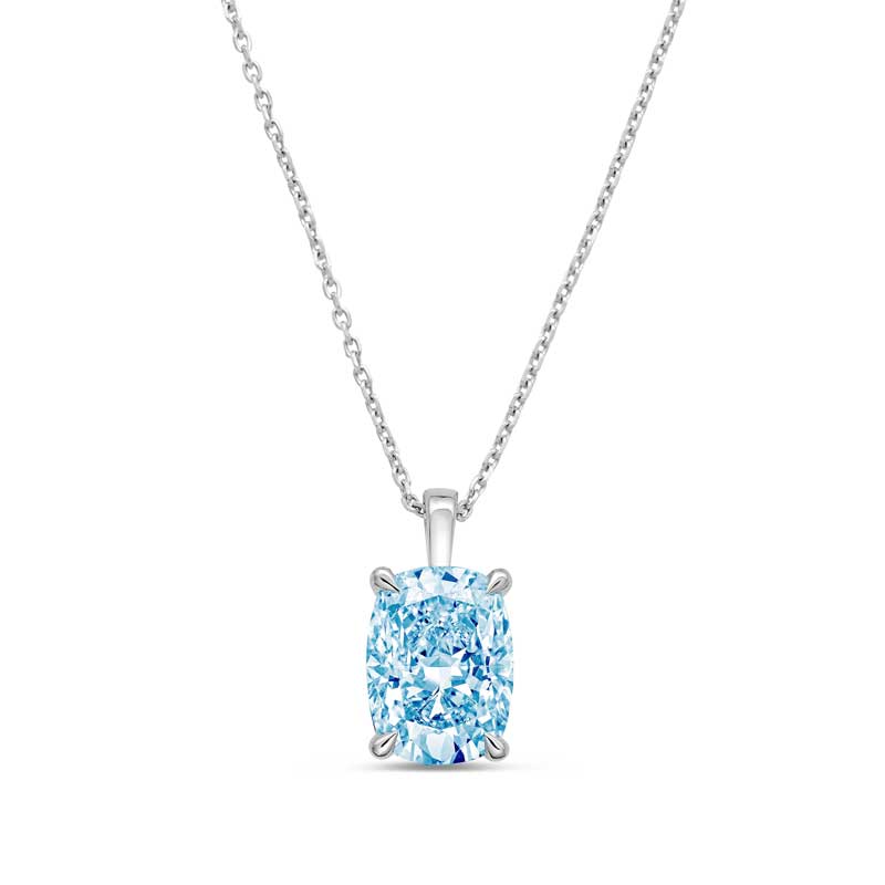 Lab-Grown Blue Cushion Diamond North-South Pendant with Bail, 14k Gold