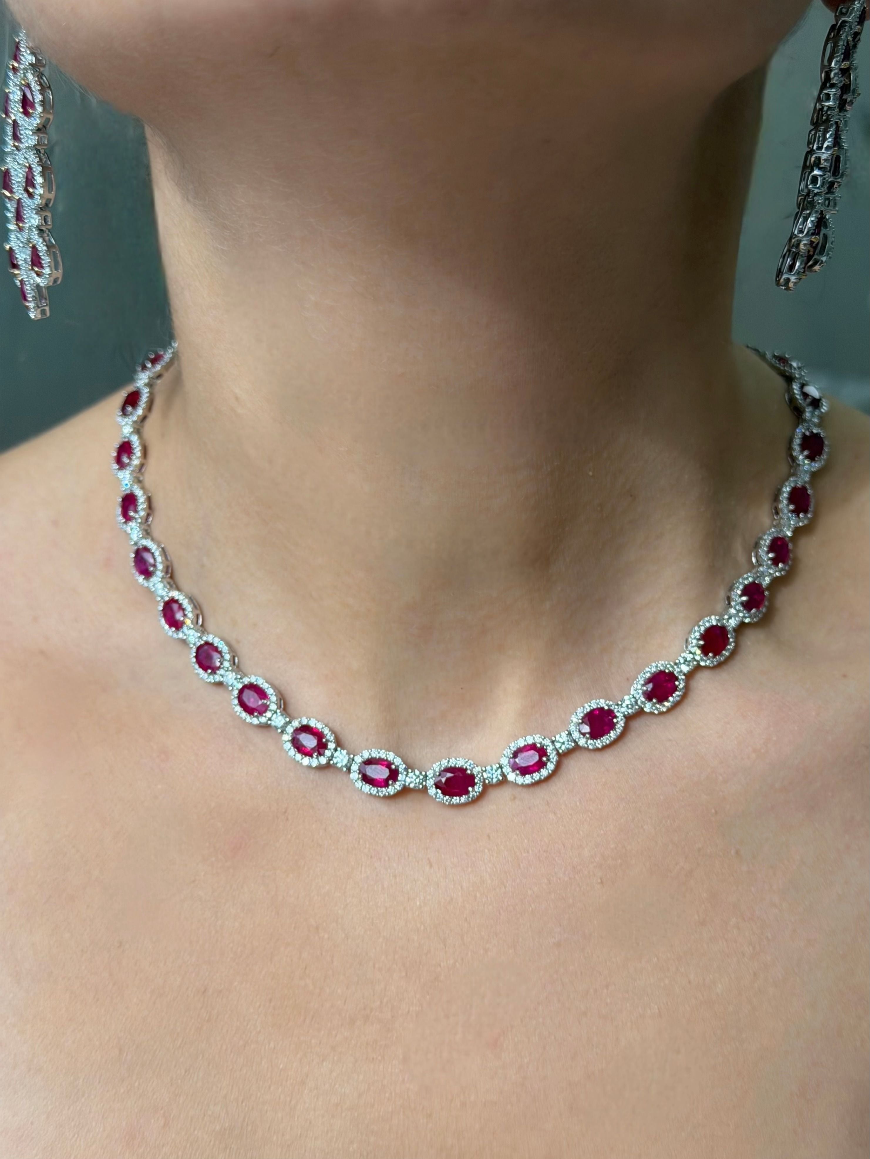 Oval Ruby And Diamond Halo Necklace