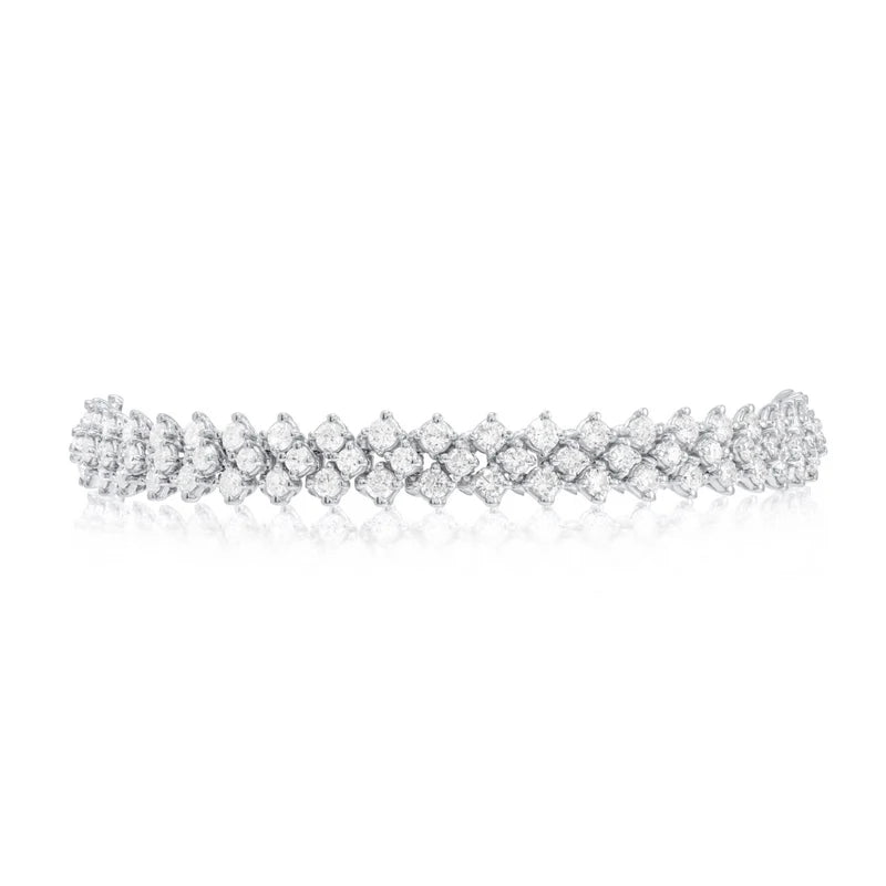 9.50cts Lab-Grown Triple Row Diamond Bracelet, 18K White Gold