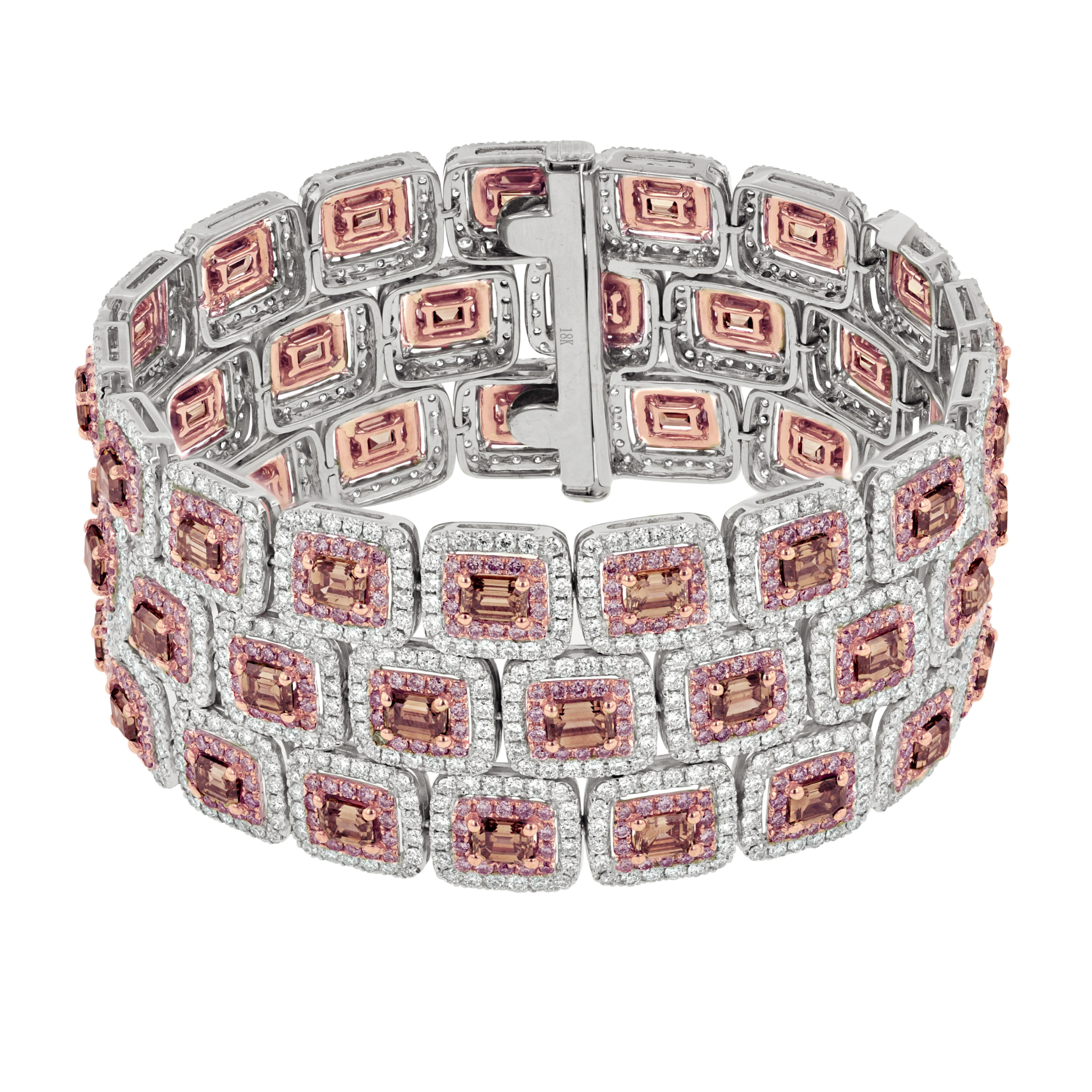 3 Row Pink Diamond Emerald Halo Bracelet.jpg
