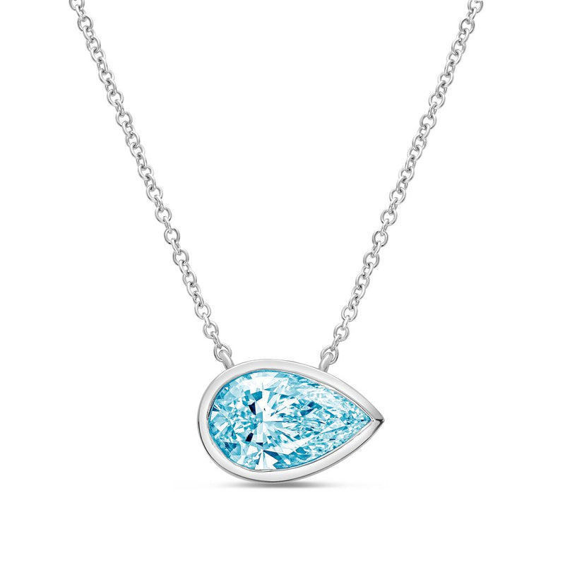 Lab-Grown Blue East-West Pear Diamond Bezel Pendant, 14K Gold