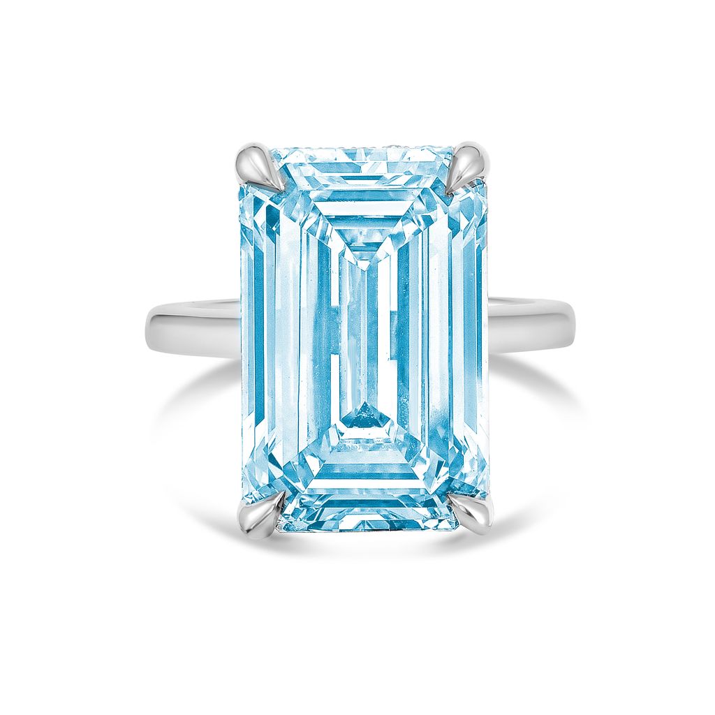 Lab-Grown Blue Emerald-Cut Diamond Solitaire Ring, 18k Gold
