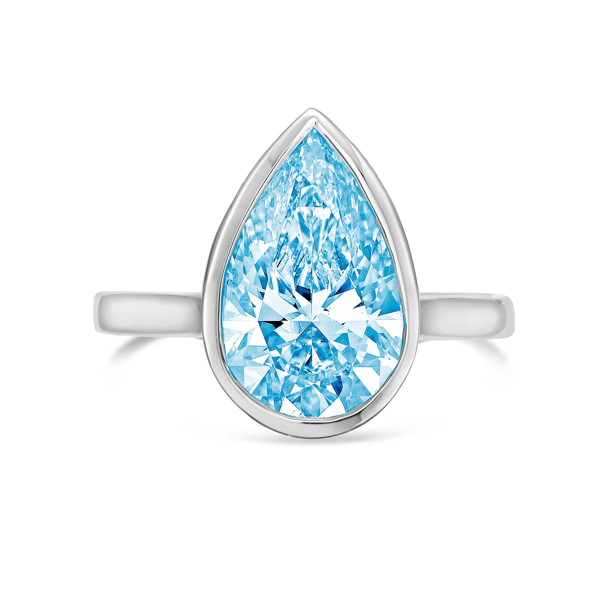 Lab-Grown Blue Pear Bezel Engagement Ring, 14k Gold
