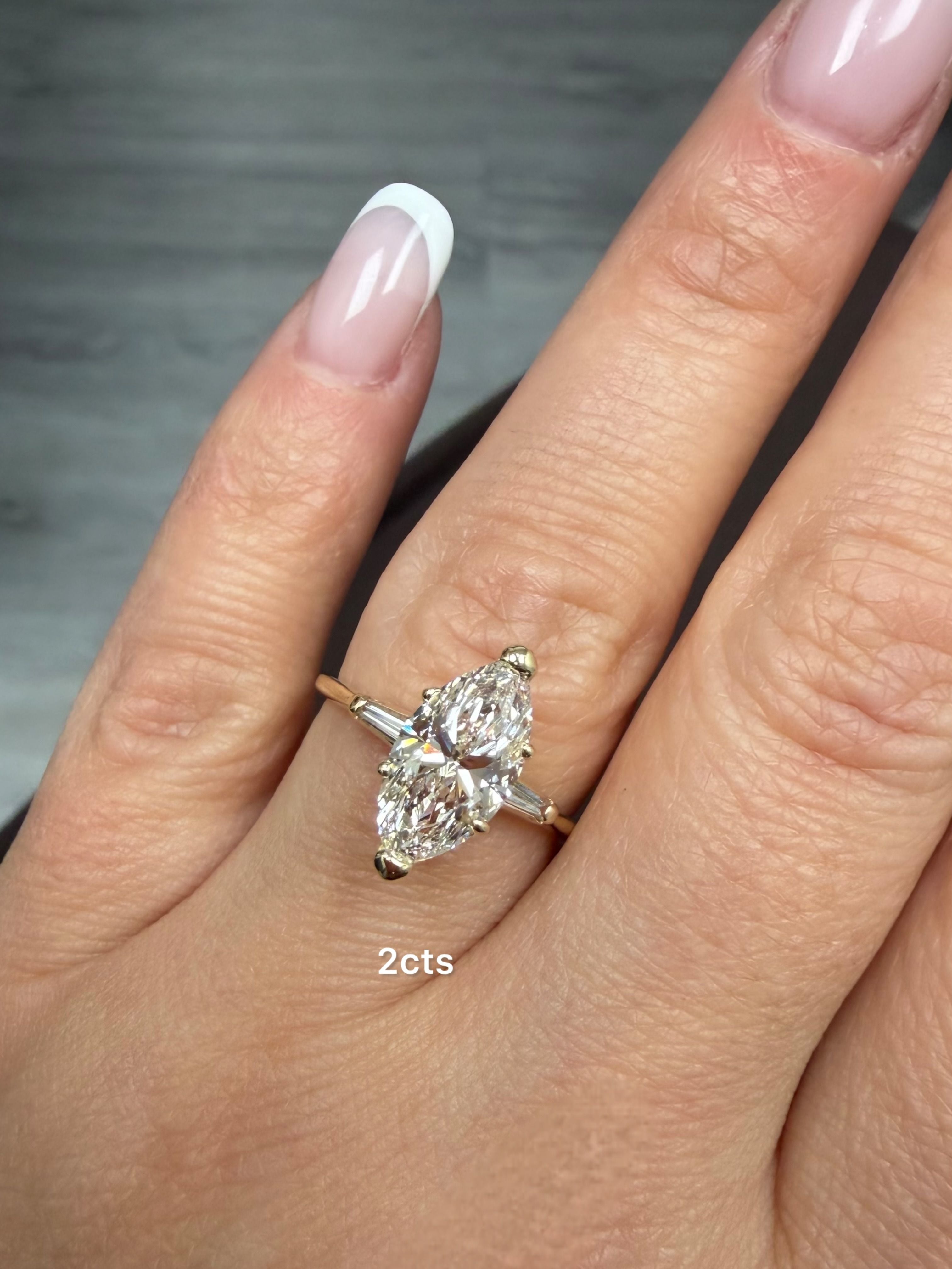 Lab Grown Marquise Diamond Ring with Baguettes