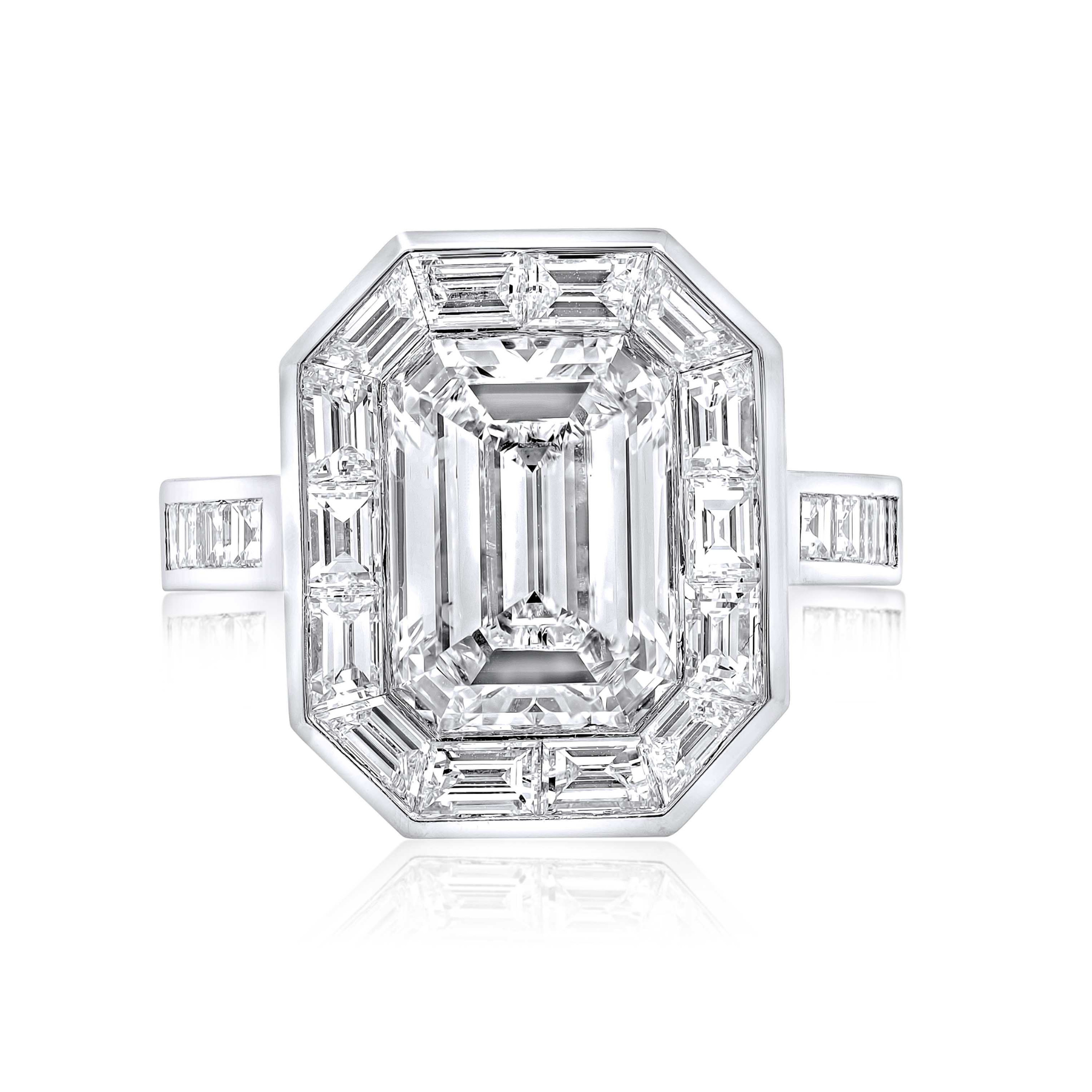 4.14ct Emerald Cut Halo Diamond Ring