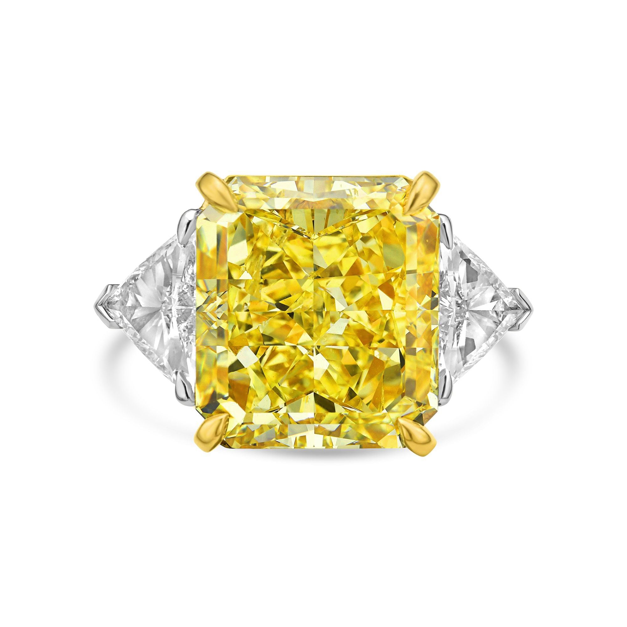 5.16ct Fancy Yellow Radiant Cut Diamond With Side Trapezoids Ring