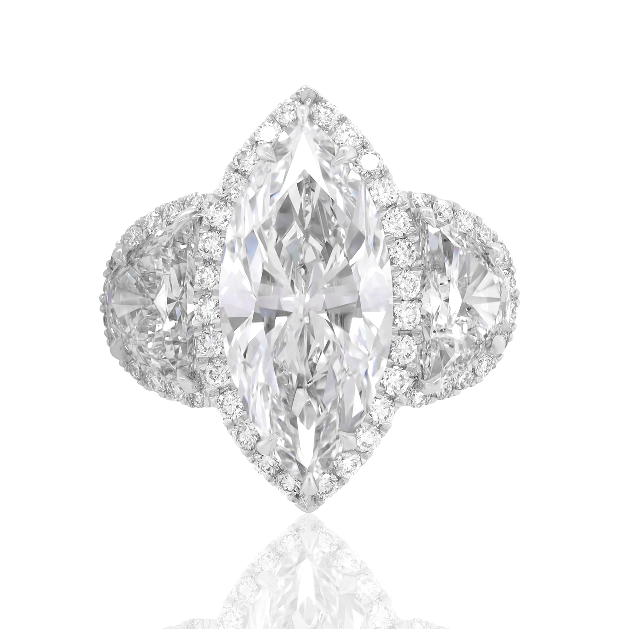 5.56ct Marquise With Side 2 half moon Pave Diamonds Ring