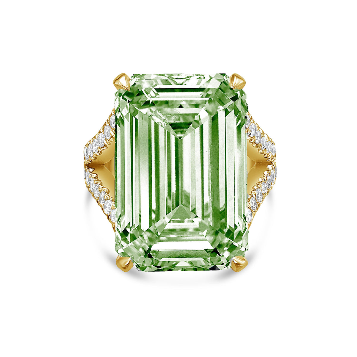 Lab-Grown Green Emerald Cut Split Shank Engagement Ring, 14K Gold