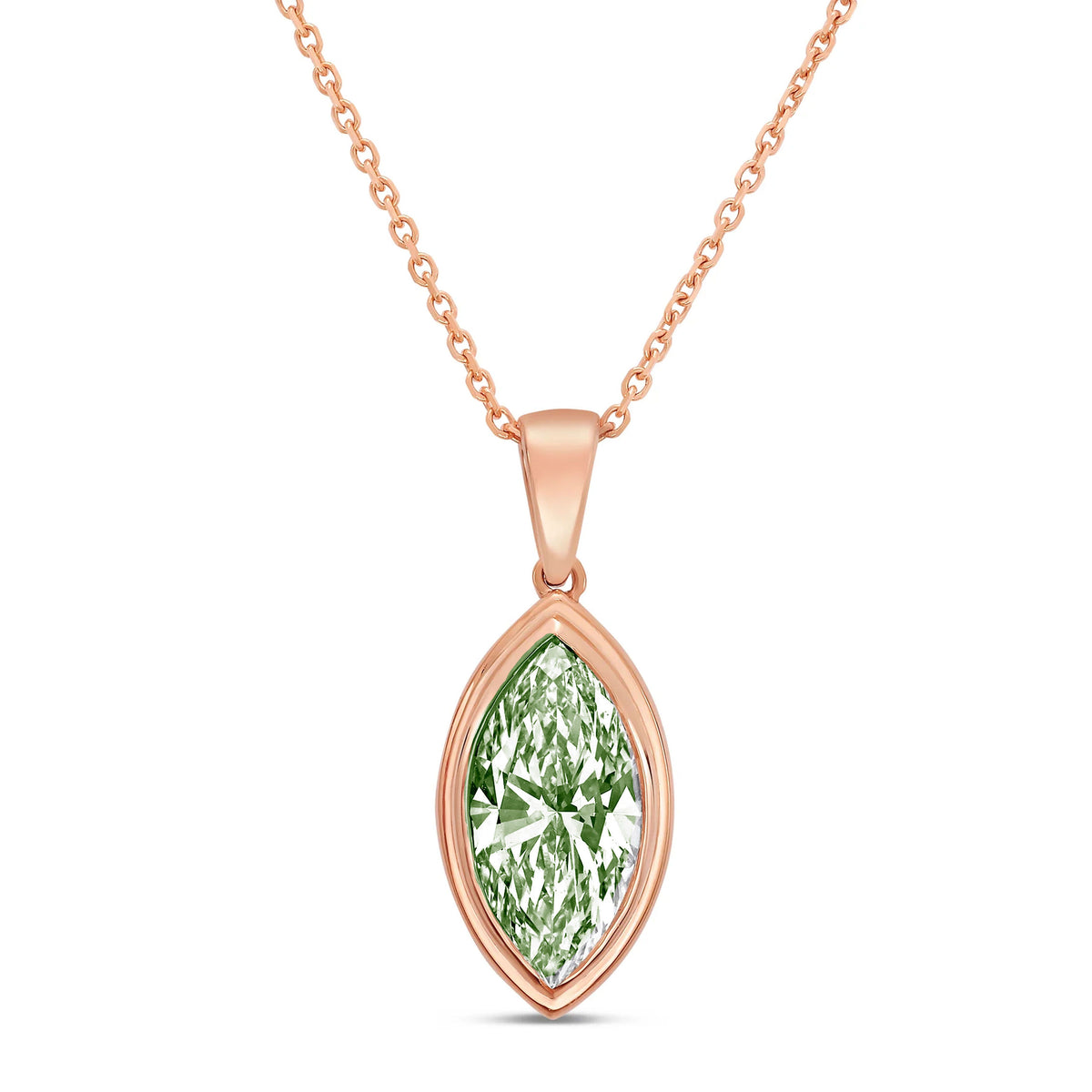 Lab-Grown Green Marquise Diamond Bezel Pendant With Bail, 14K Gold