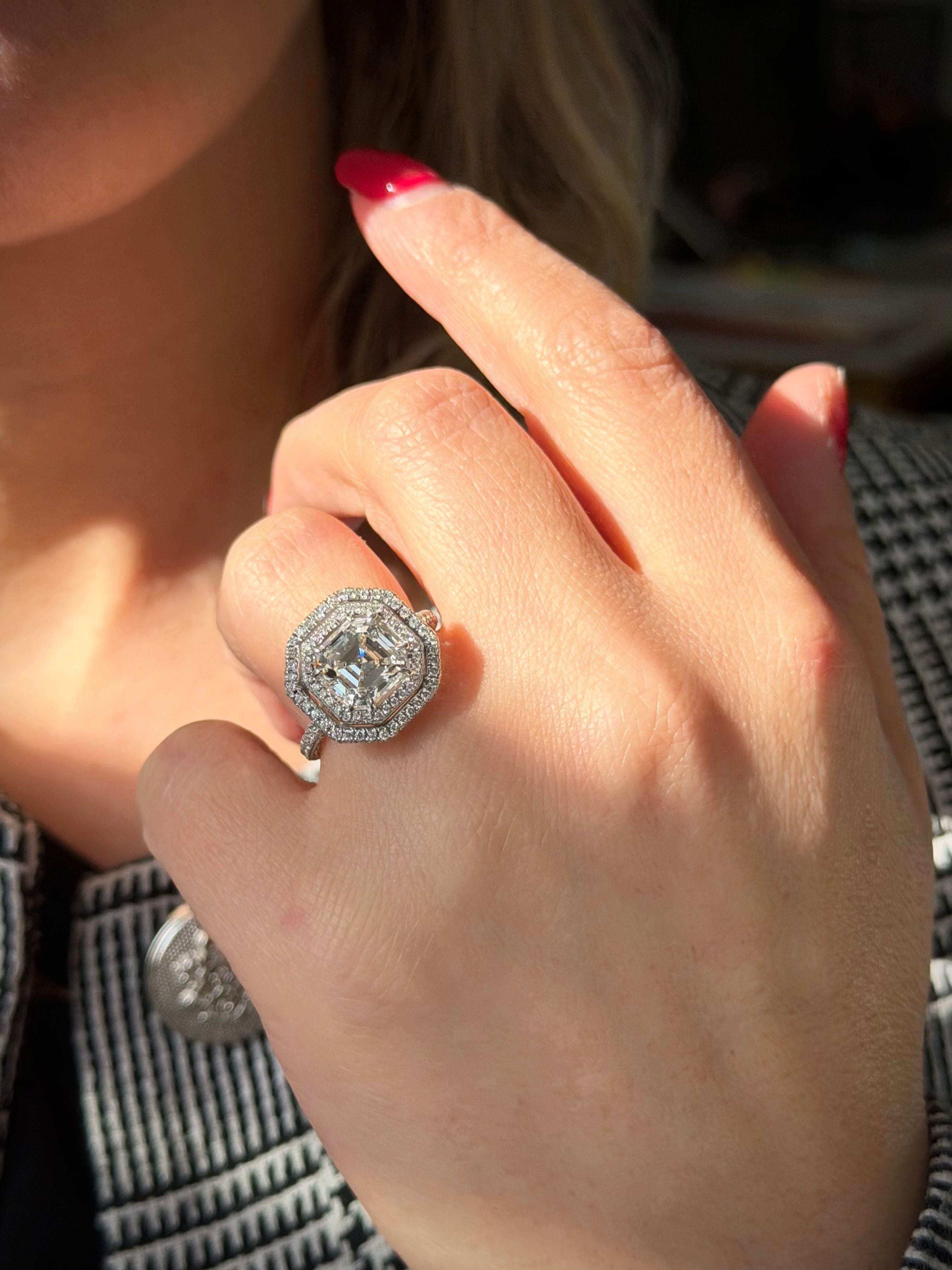 Platinum Asscher Cut Diamond Double Halo Ring