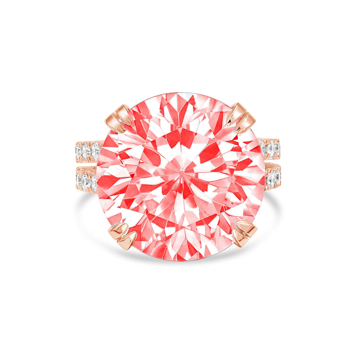 Lab-Grown Pink Round Diamond Split Shank Engagement Ring, 14K Gold