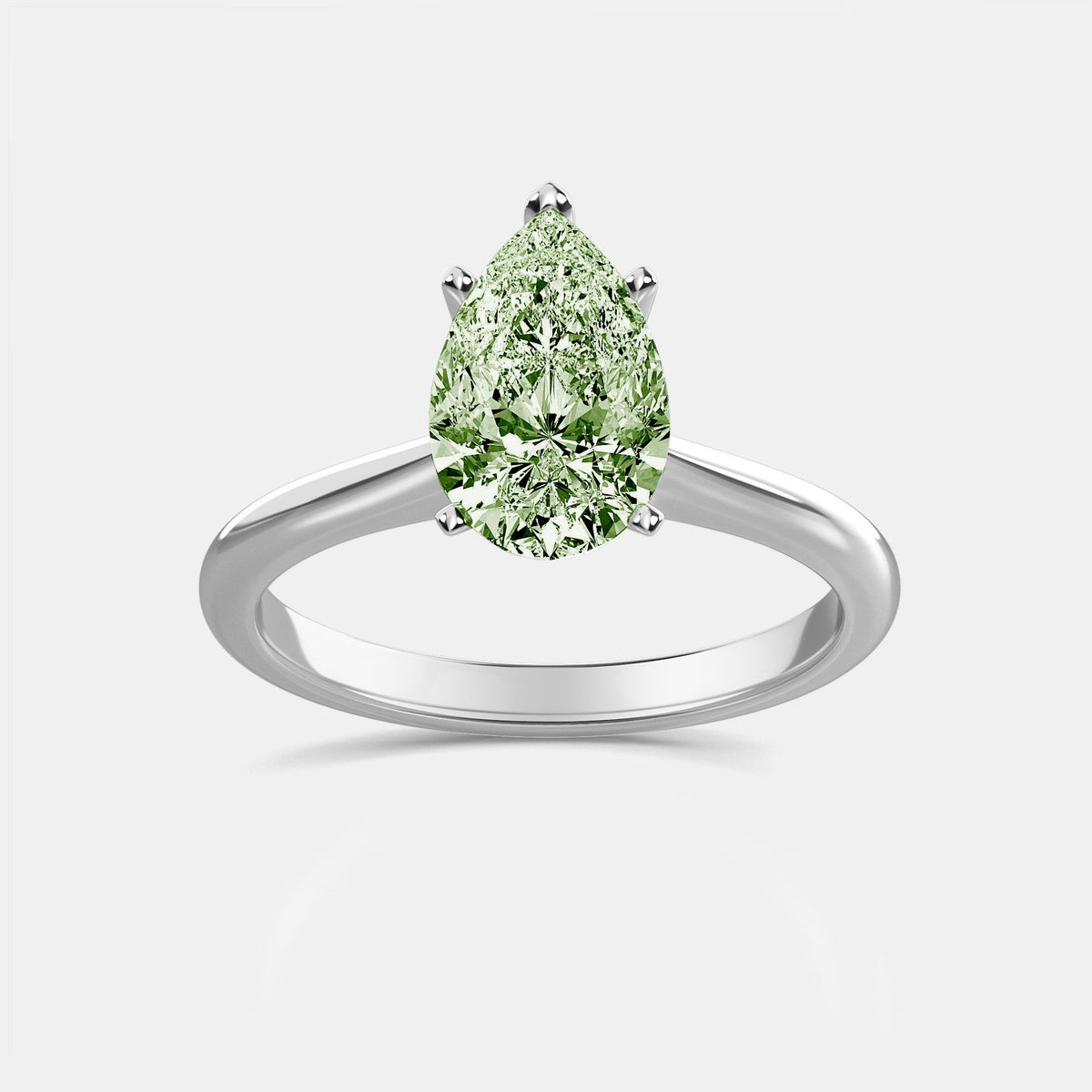 Lab-Grown Green Pear Diamond Solitaire Engagement Ring, 14K Gold