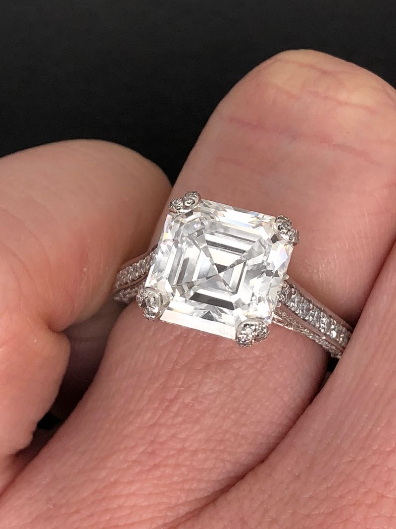 Asscher Cut Diamond With Micropave Band Ring