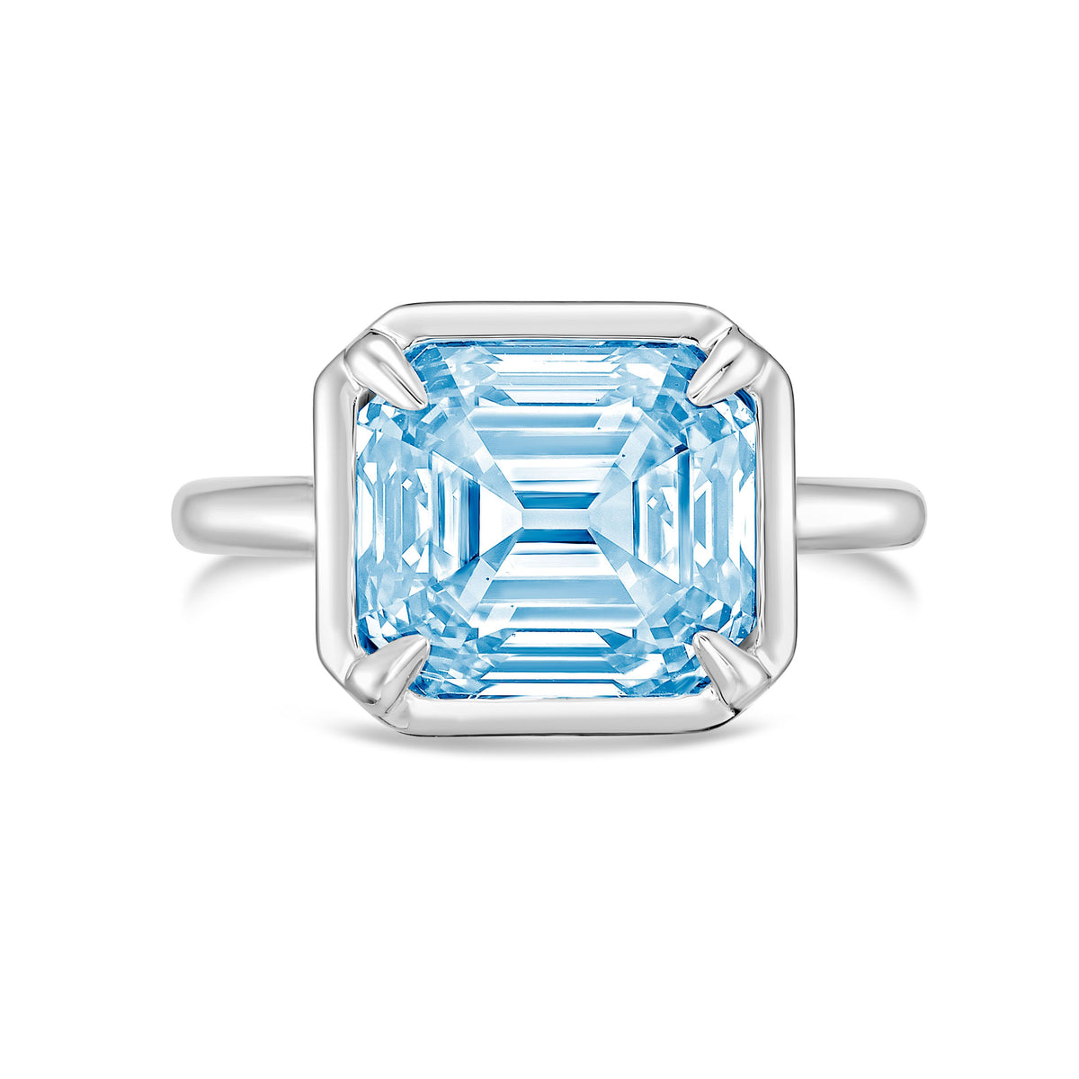 Lab-Grown Blue Asscher Diamond Bezel Ring, 14K Gold