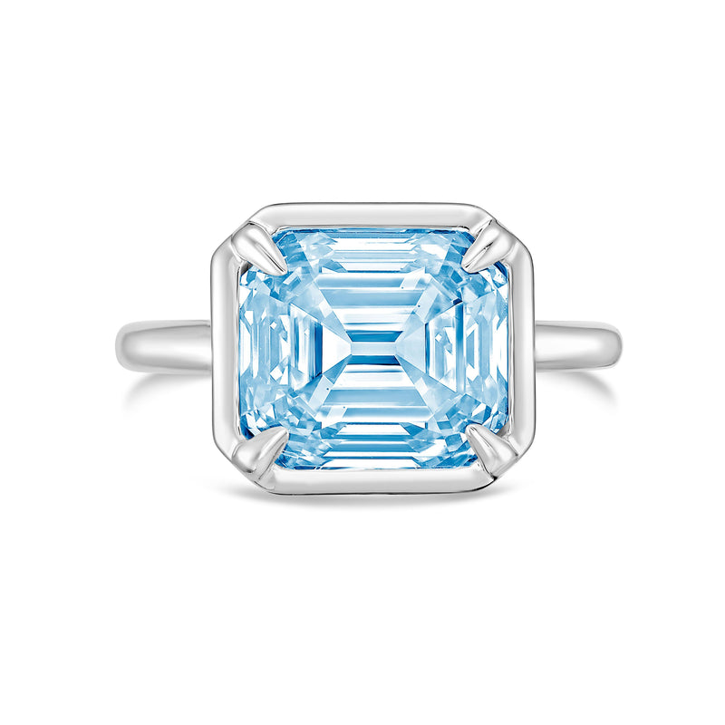Lab-Grown Blue Asscher Diamond Bezel Ring, 14K Gold