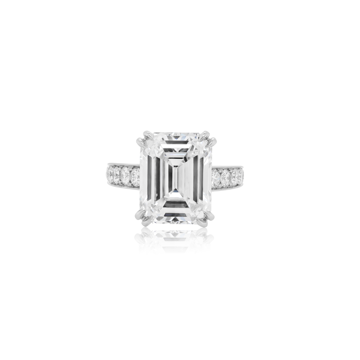 7.59ct Emerald Cut With Side Diamonds Pave Ring