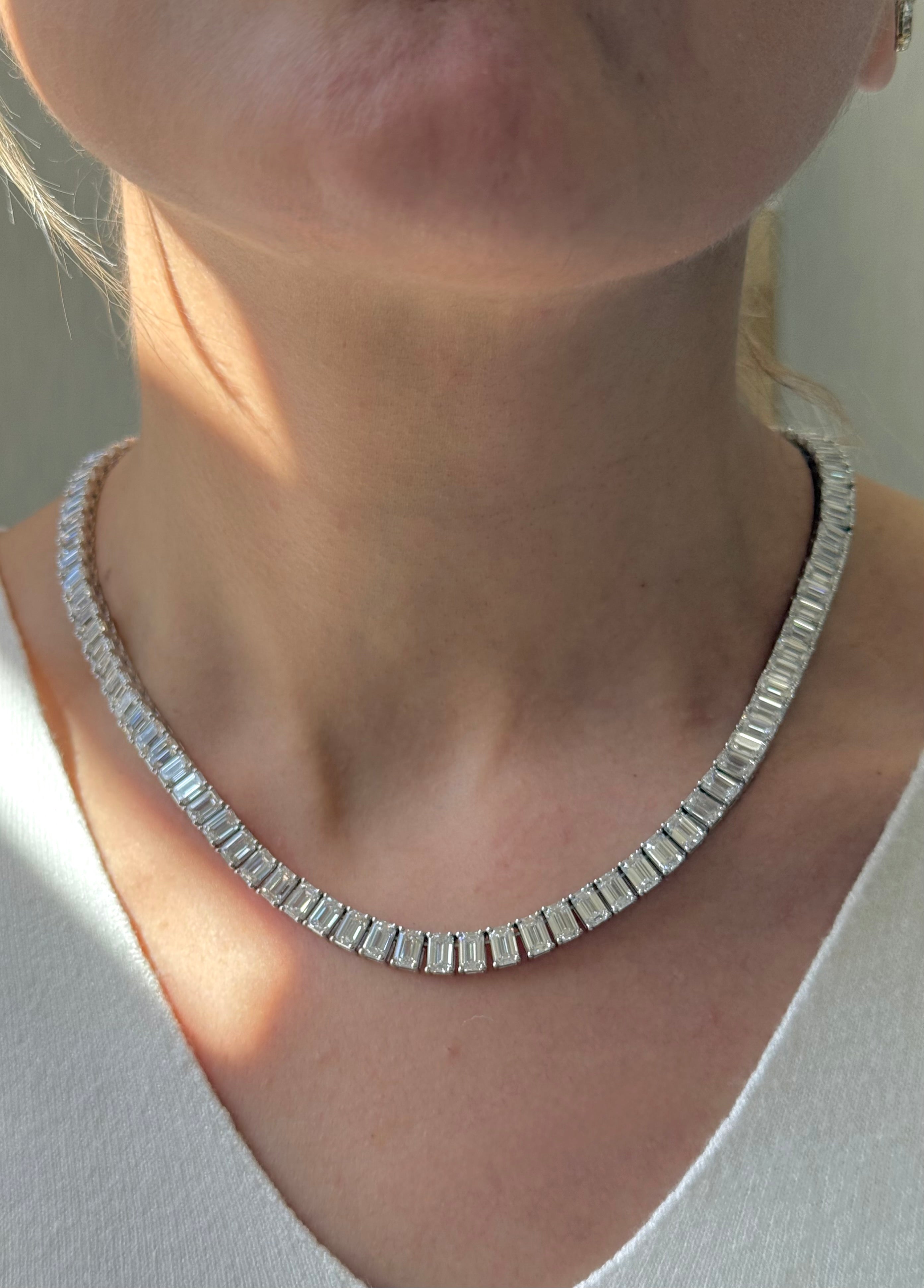 Lab Grown Emerald Cut Tennis Necklace