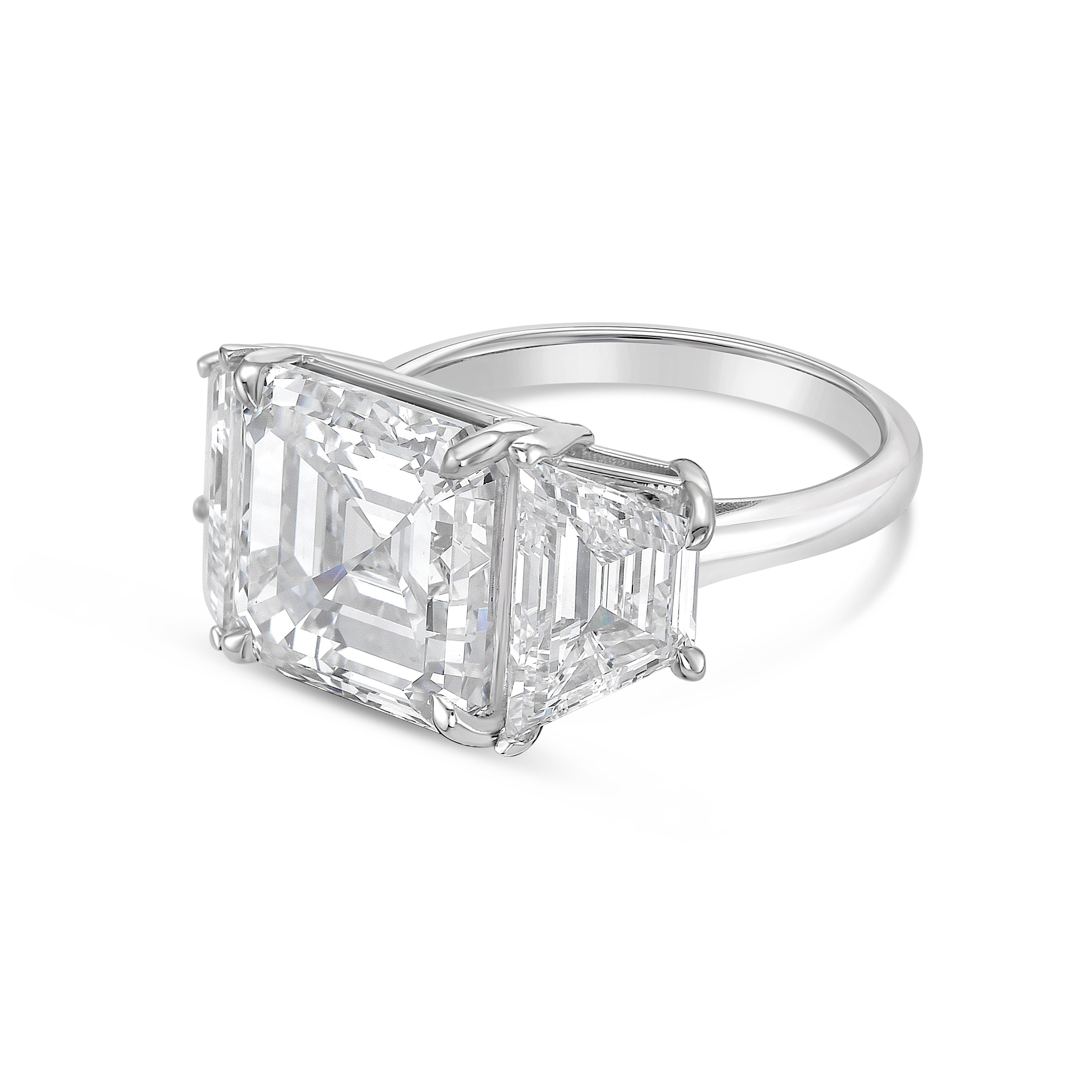 Lab Grown Three-Stone Asscher Ring with Trapezoids