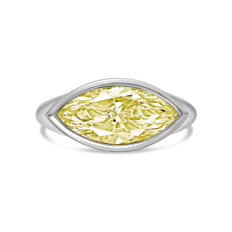 Lab-Grown Yellow Marquise Diamond Bezel Ring, 14K Gold