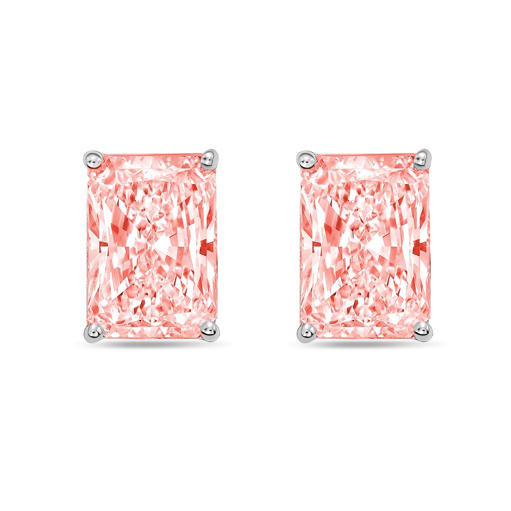Lab-Grown Pink Radiant Cut Diamond Stud Earrings, 4-Prong, 14K Gold