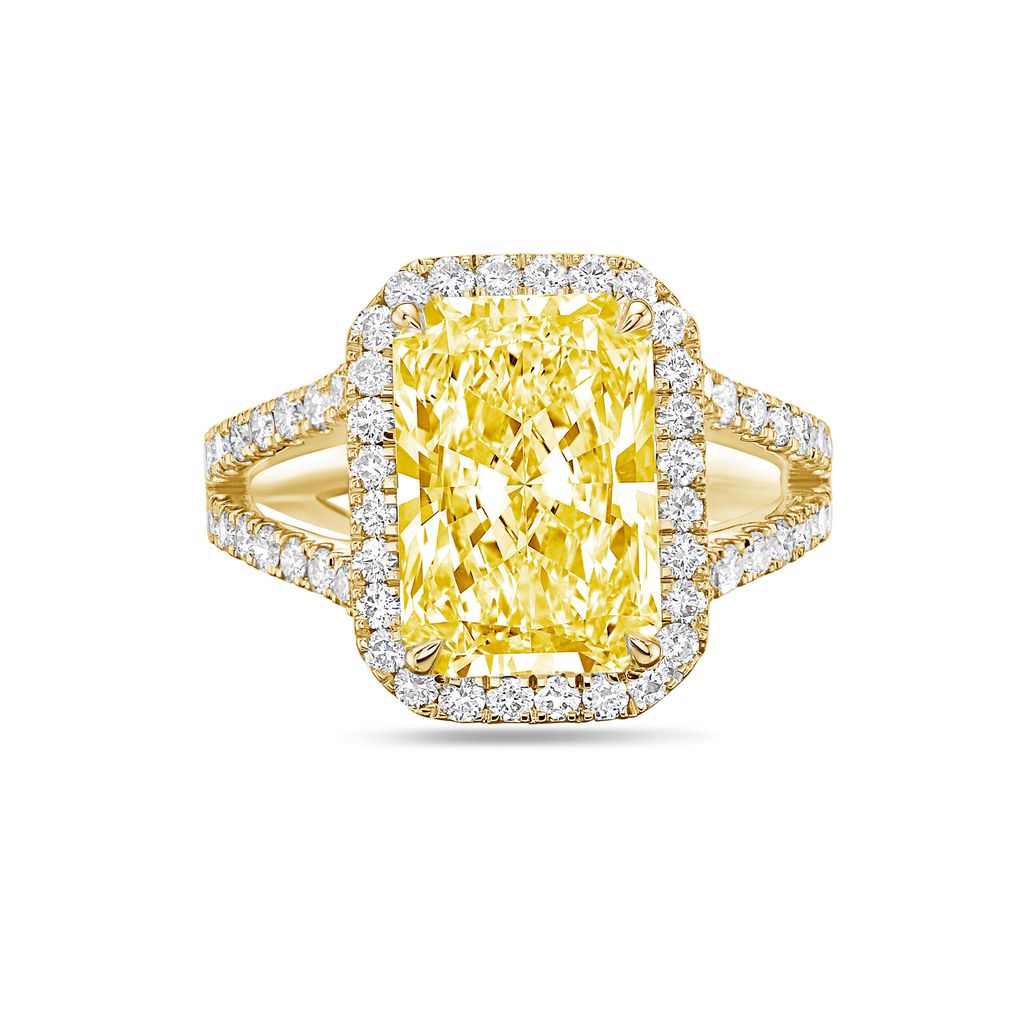 Lab-Grown Yellow Radiant Halo Diamond Engagement Ring, 14K Gold