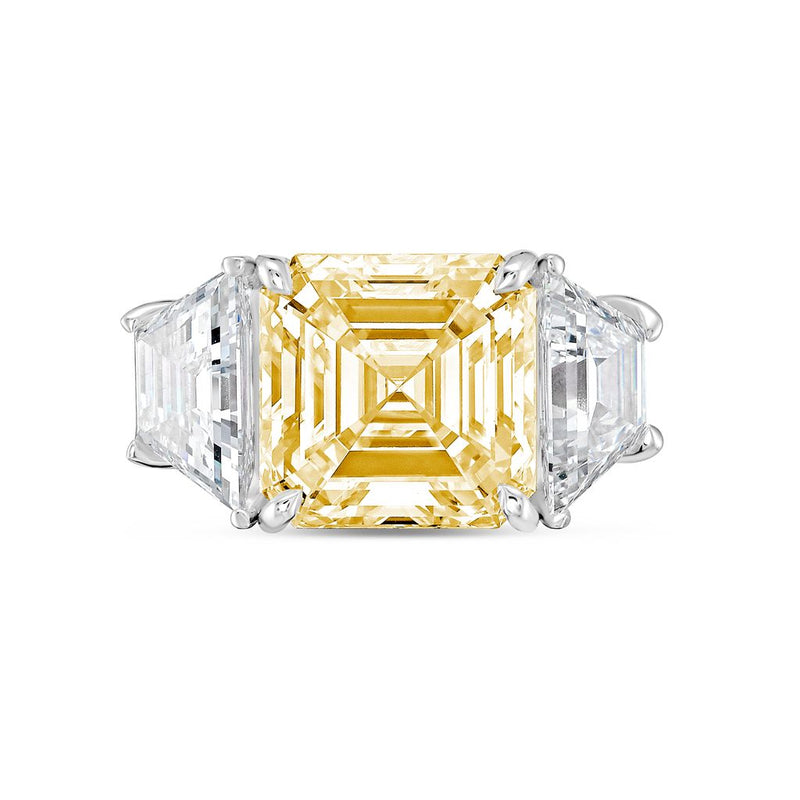 Lab-Grown Yellow Asscher Diamond Ring with Trapezoids, 14K Gold