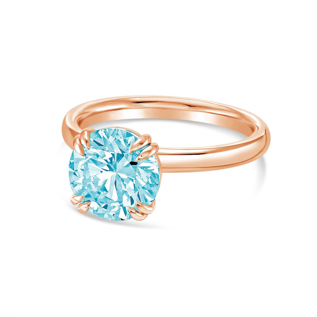 Lab-Grown Blue Round Split Claw Engagement Ring, 14k Gold