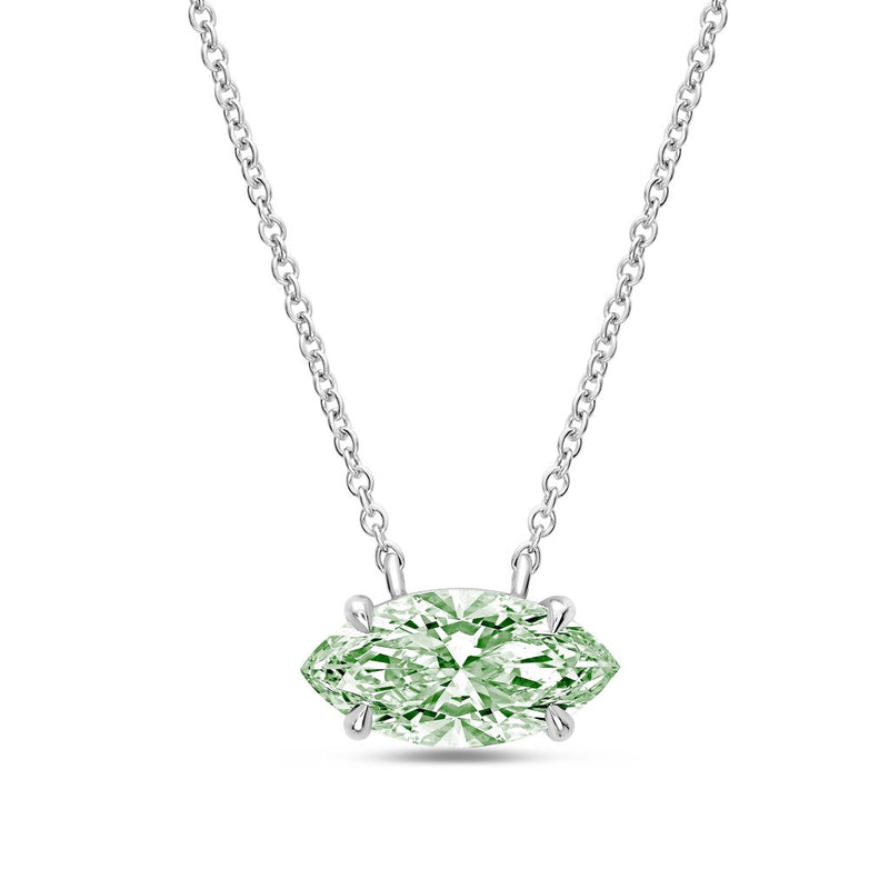 Lab-Grown Green East-West Marquise Cut Diamond Solitaire Pendant Necklace, 4-Prong, 14K Gold