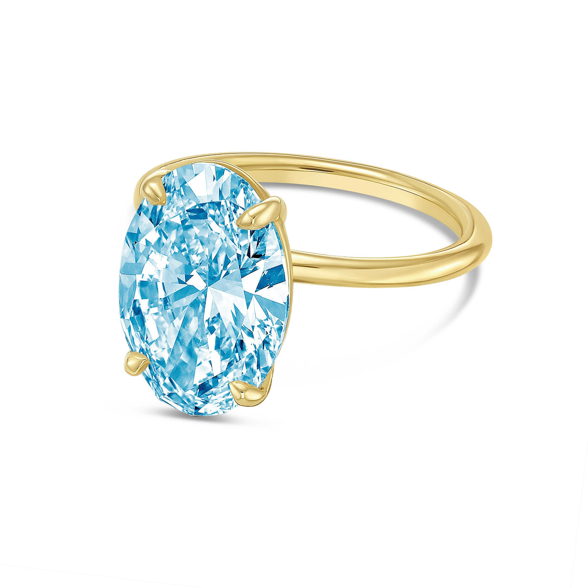 Lab-Grown Blue Oval Diamond Solitaire Engagement Ring, 14K Gold