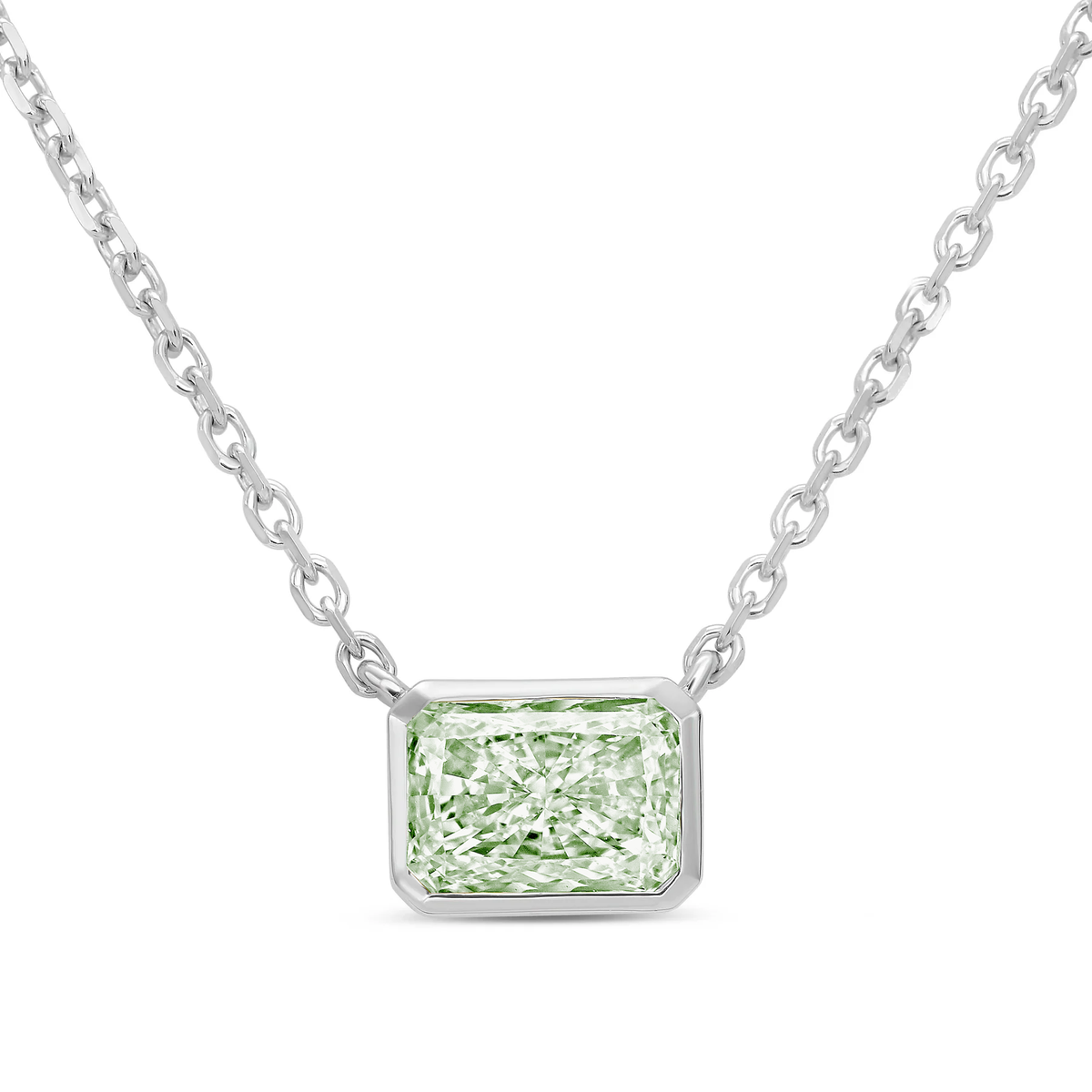 Lab-Grown Green Radiant Cut Diamond Bezel Pendant, 14K Gold