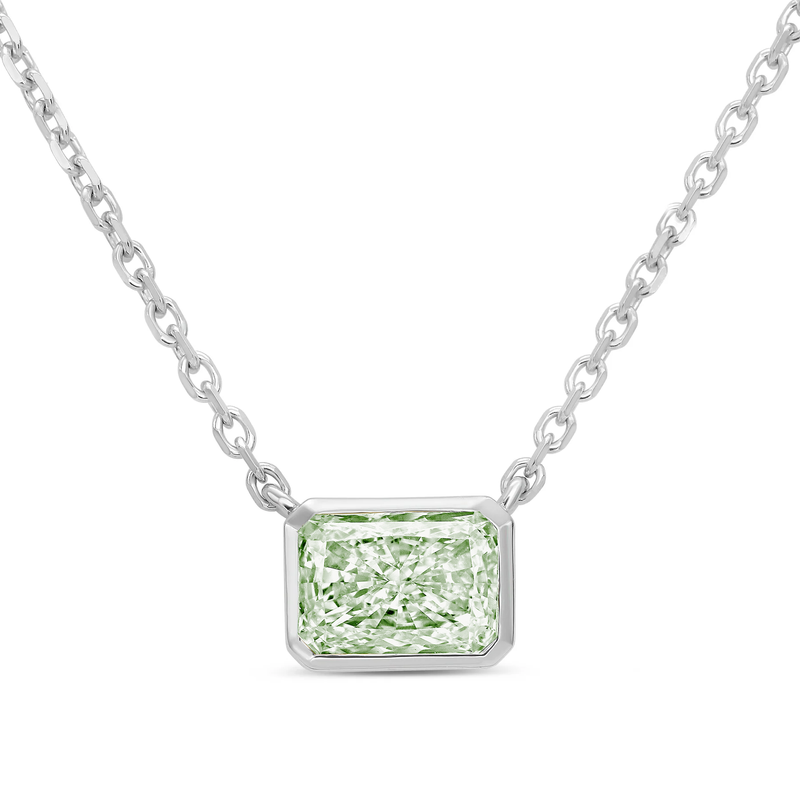 Lab-Grown Green Radiant Cut Diamond Bezel Pendant, 14K Gold