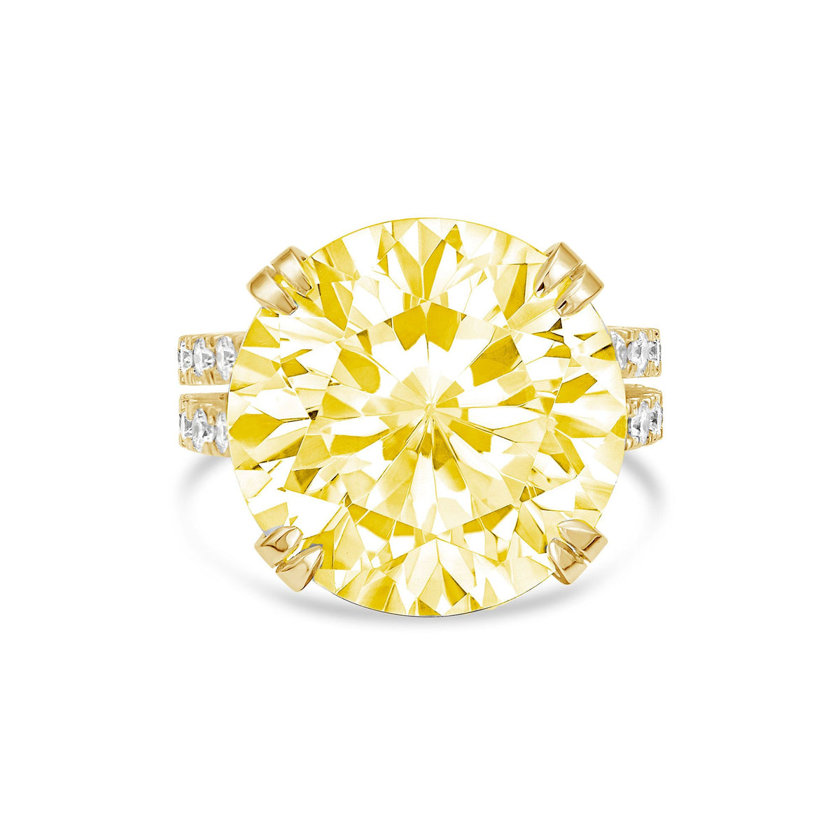 Lab-Grown Yellow Round Diamond Split Shank Engagement Ring, 14K Gold