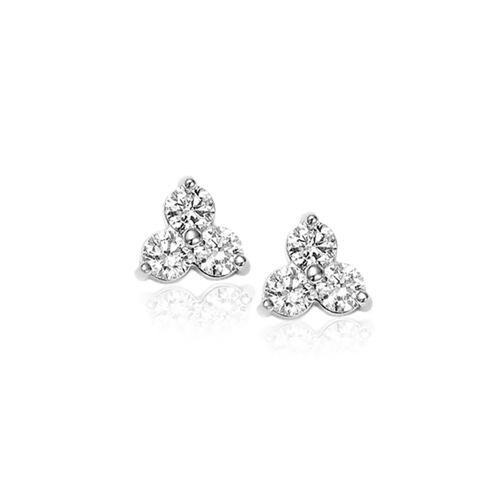 3 Stone Diamond Stud Earring