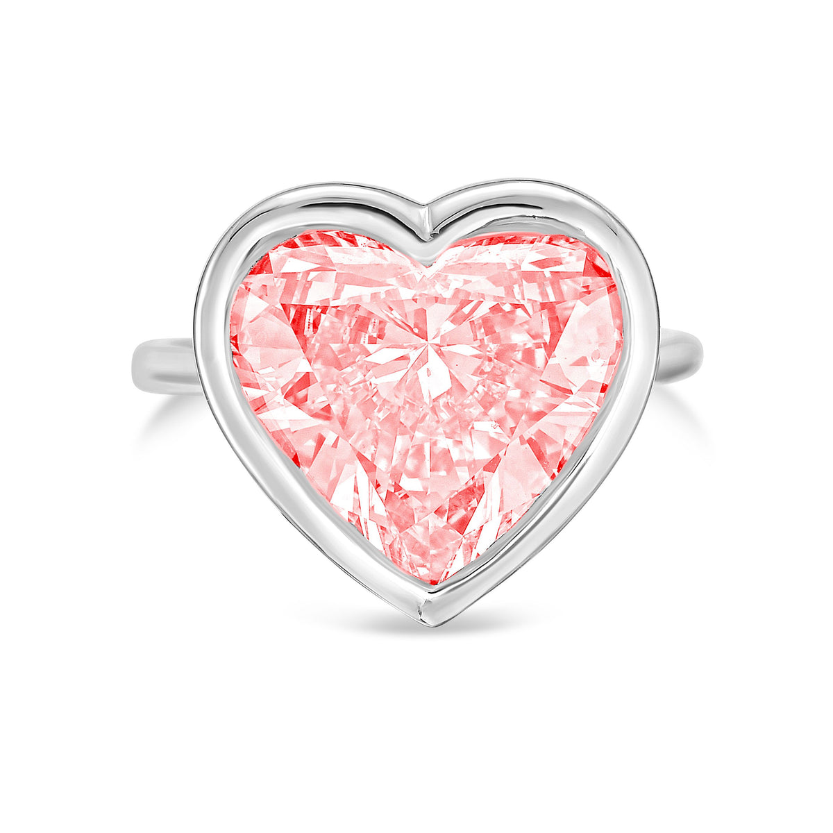 Lab-Grown Pink Heart Diamond Bezel Ring, 14K Gold
