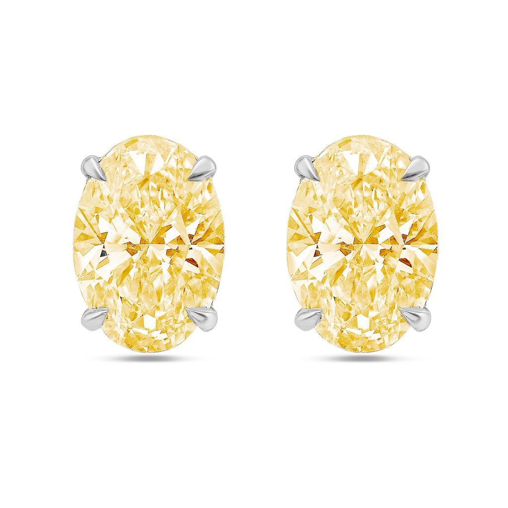 Lab-Grown Yellow Oval Diamond Stud Earrings, 4-Prong, 14K Gold