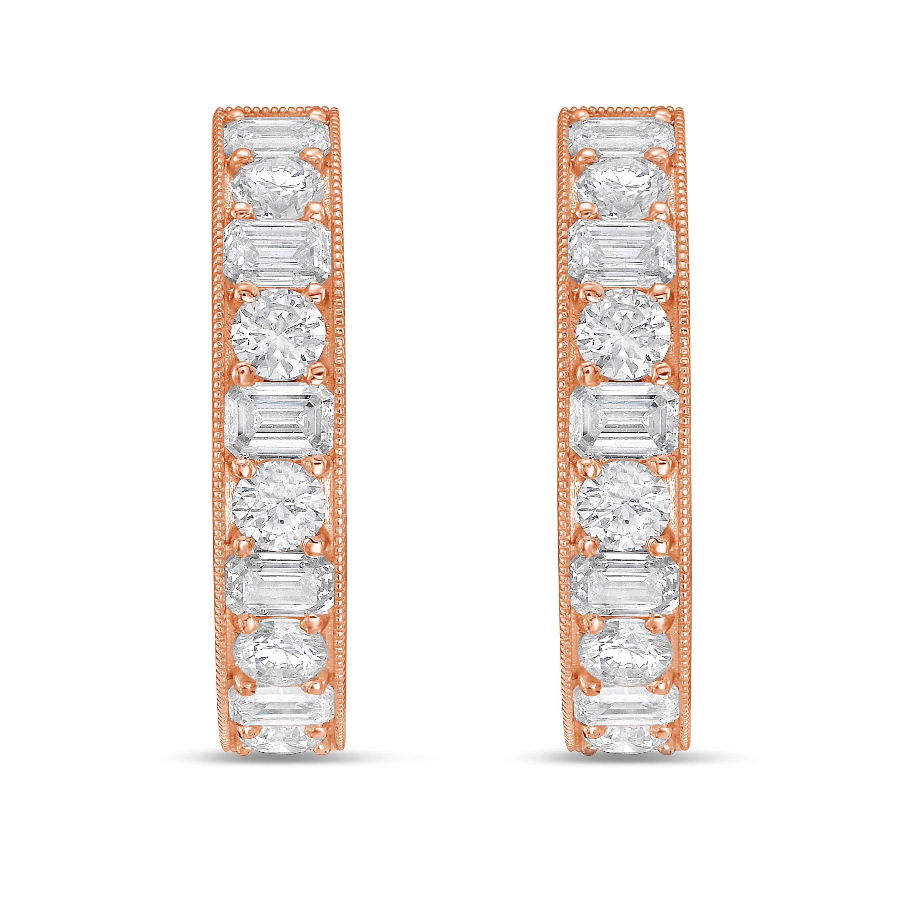 Lab Grown Round & Emerald Diamond Milgrain Hoop Earrings - 1.00"