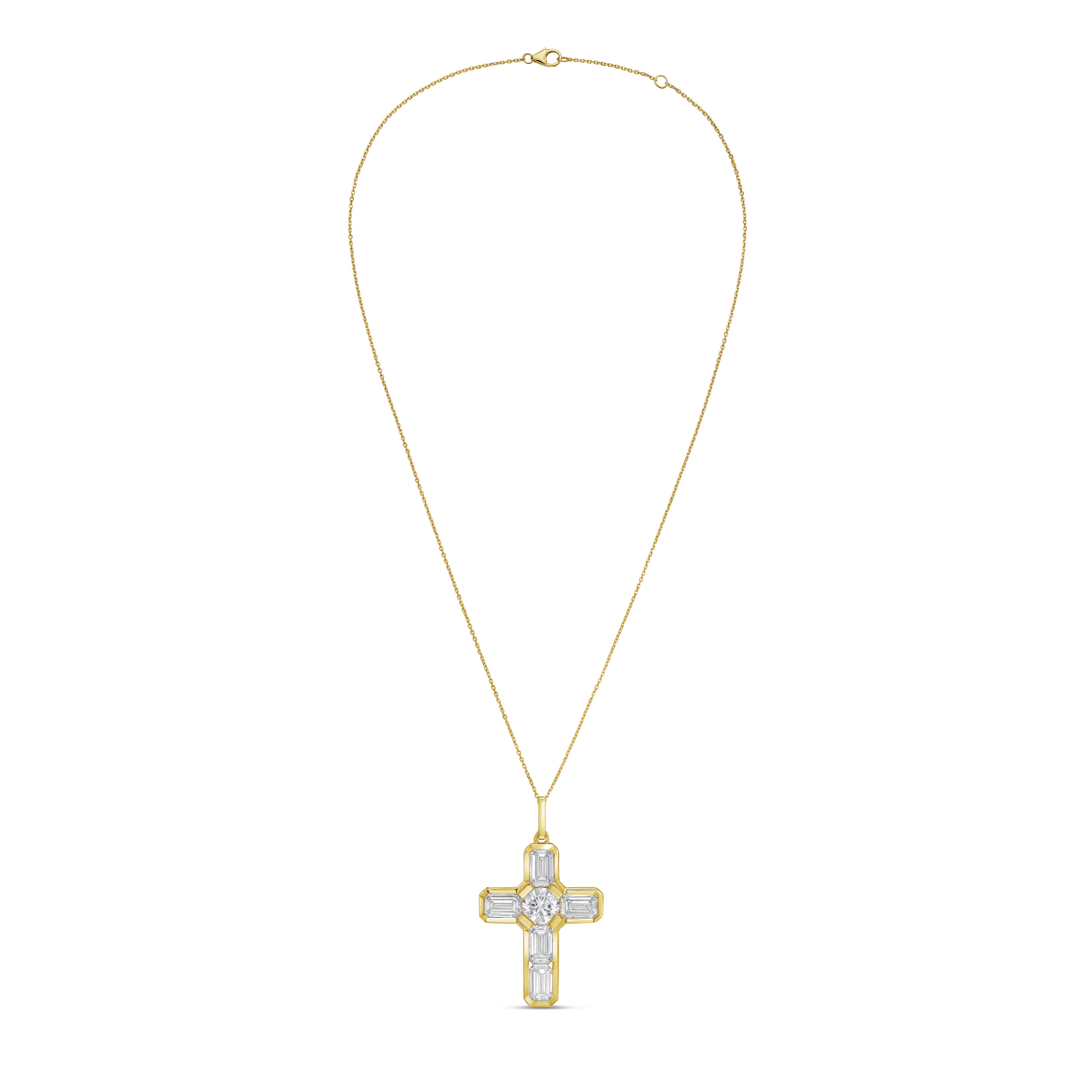 Lab Grown Round & Emerald Diamond Bezel Cross Pendant